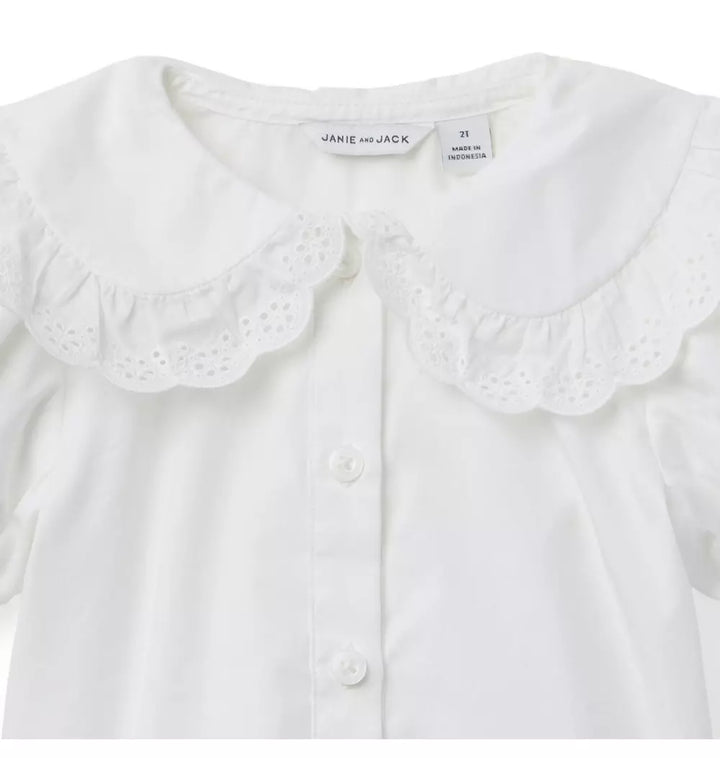 JANIE & JACK NIÑA CAMISA LACE TRIM COLLAR M/C WHITE