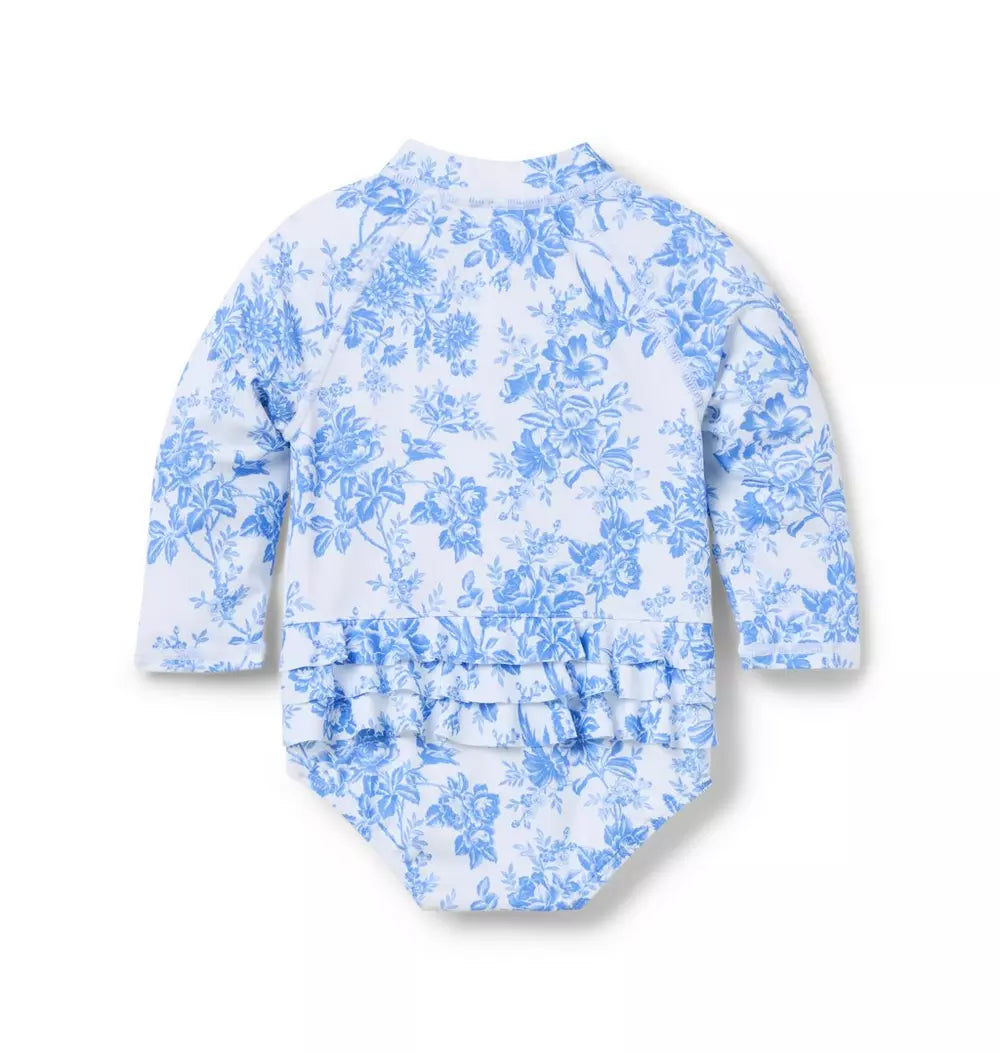 JANIE & JACK BEBE NIÑA VESTIDO DE BAÑO BLUE FLORAL RASHGUARD