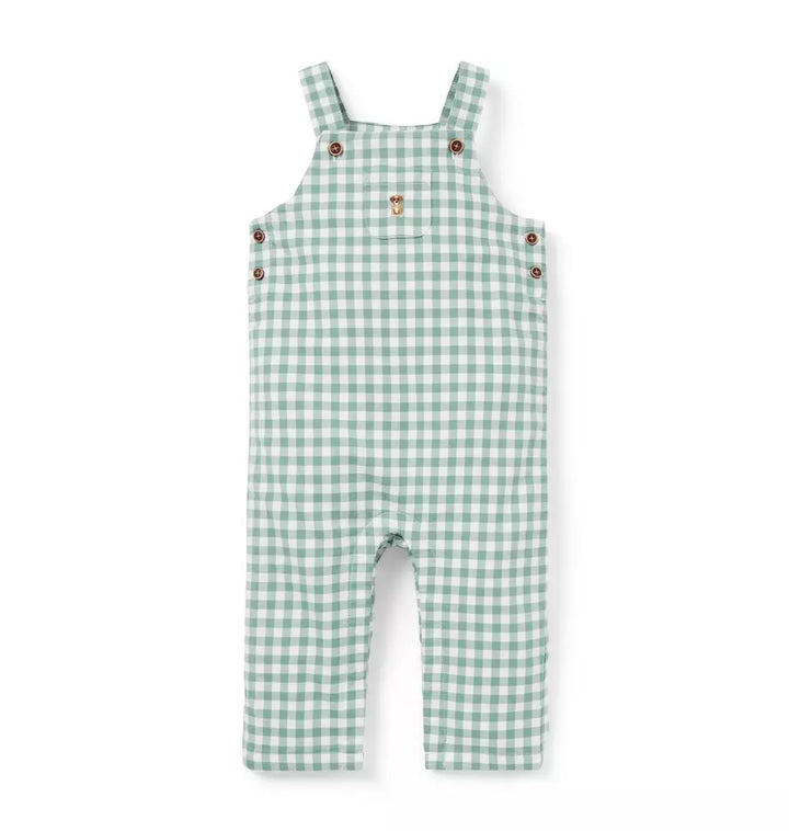 JANIE & JACK BEBE NIÑO OVEROL GINGHAM DOG ICON GREEN