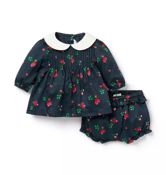 JANIE & JACK BEBE NIÑA CONJ. DE SHORT FLORAL M/L NAVY