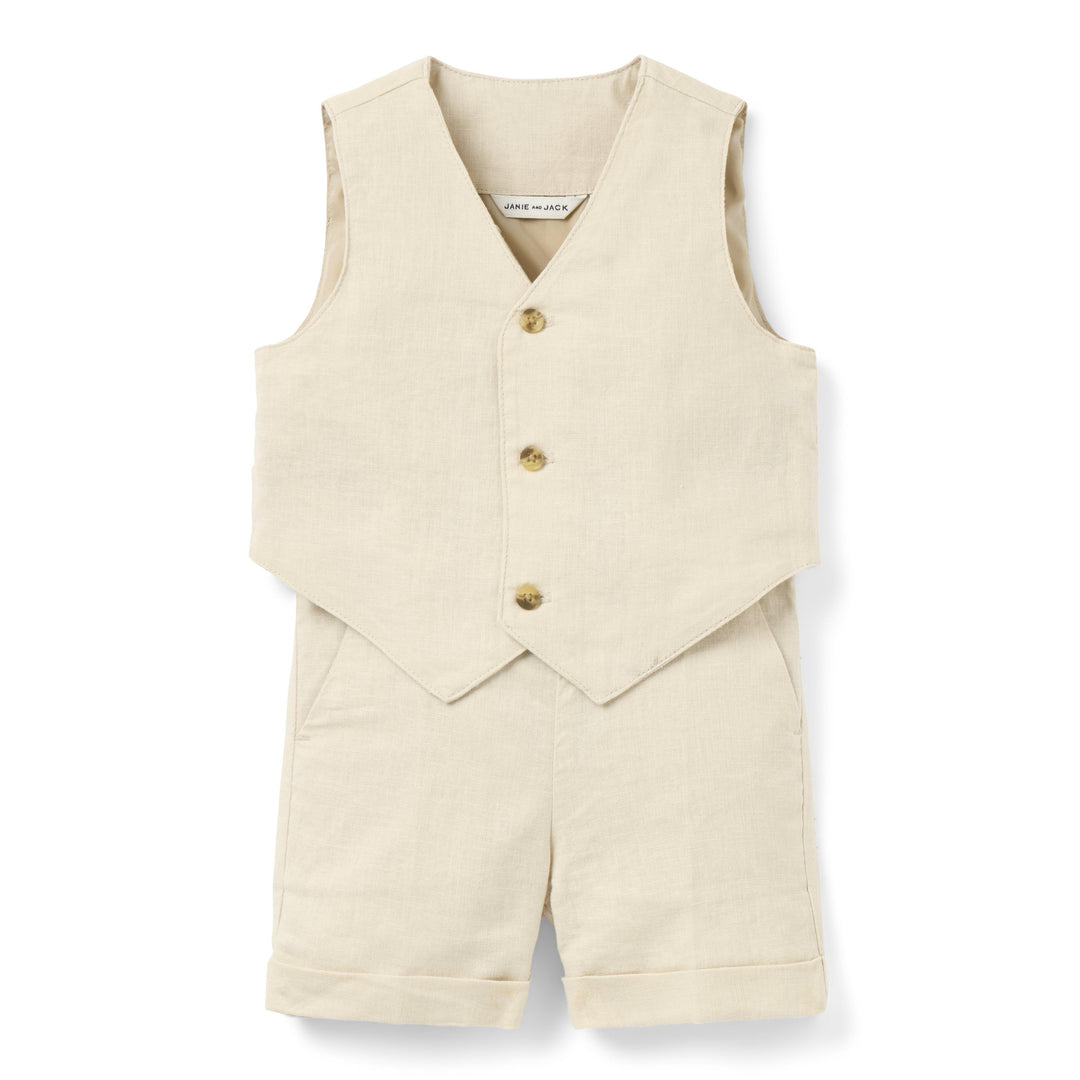Janie &amp; Jack Conjunto De Short Linen Khaki para Bebé Niño