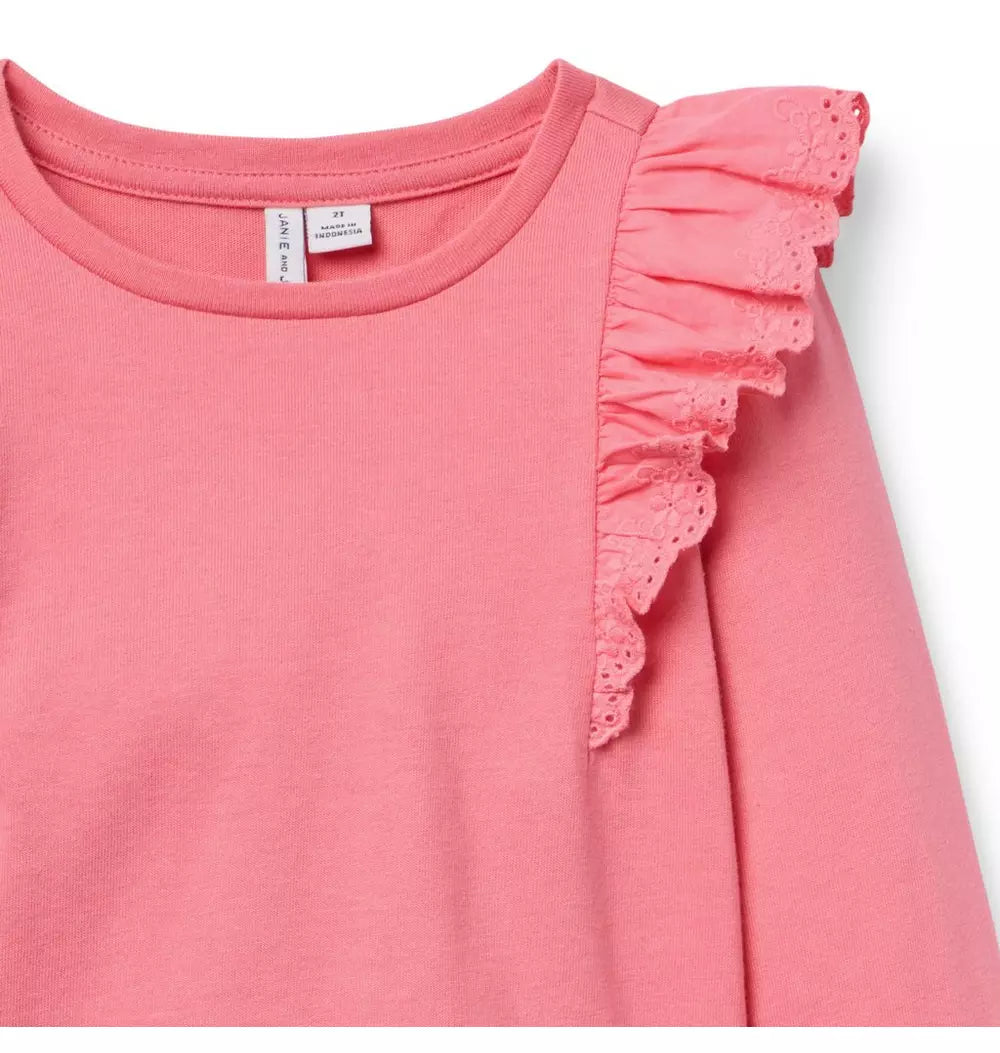 JANIE & JACK NIÑA TSHIRT EYELET RUFFLE M/L PINK