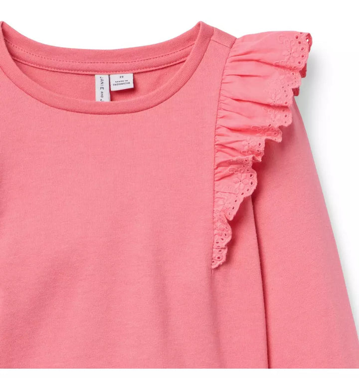JANIE & JACK NIÑA TSHIRT EYELET RUFFLE M/L PINK