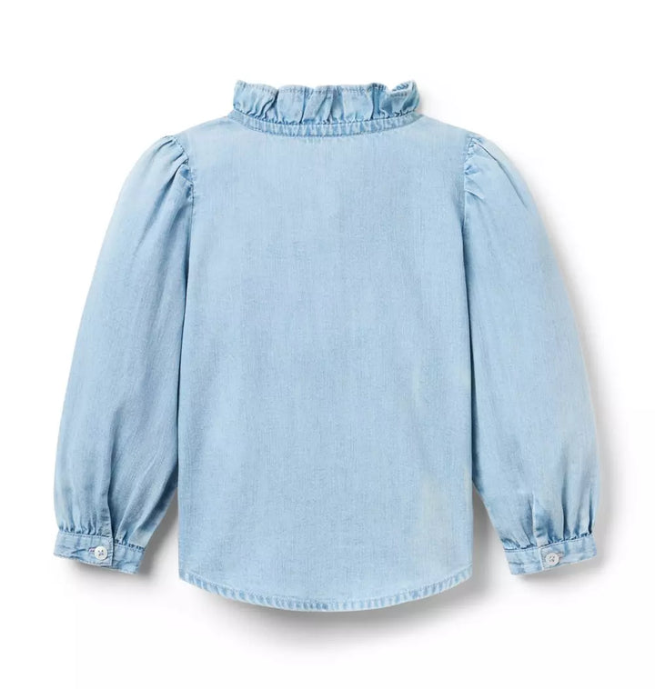 JANIE & JACK NIÑA CAMISA CHAMBRAY TRIM M/L LIGHT