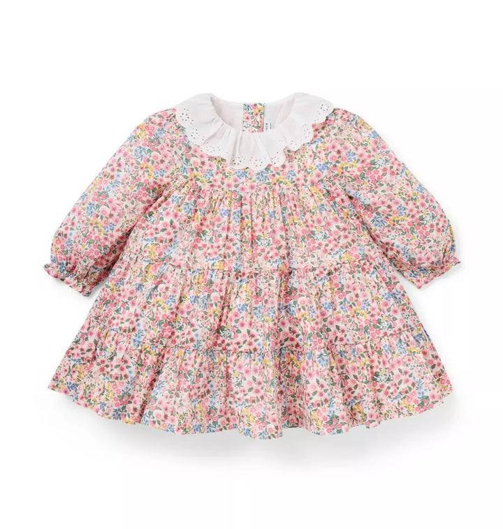 JANIE & JACK BEBE NIÑA VESTIDO MULTI FLORAL RUFFLE COLLAR M/L