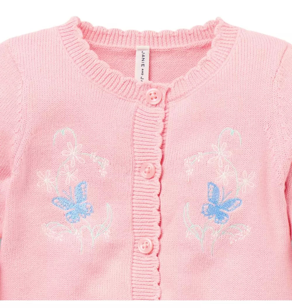 JANIE & JACK BEBE NIÑA ABRIGO BUTTERFLY CARDIGAN PINK