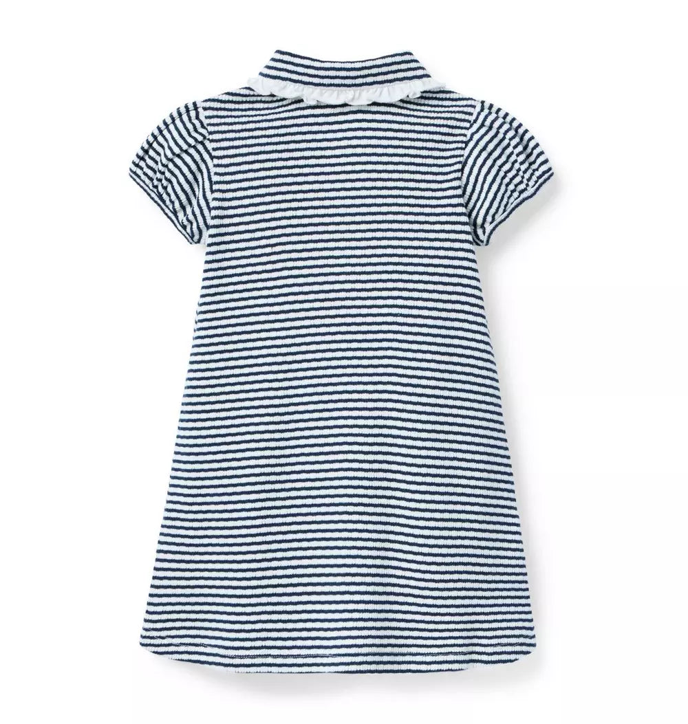 JANIE & JACK NIÑA VESTIDO TEXTURED STRIPED COLLAR NAVY BLUE
