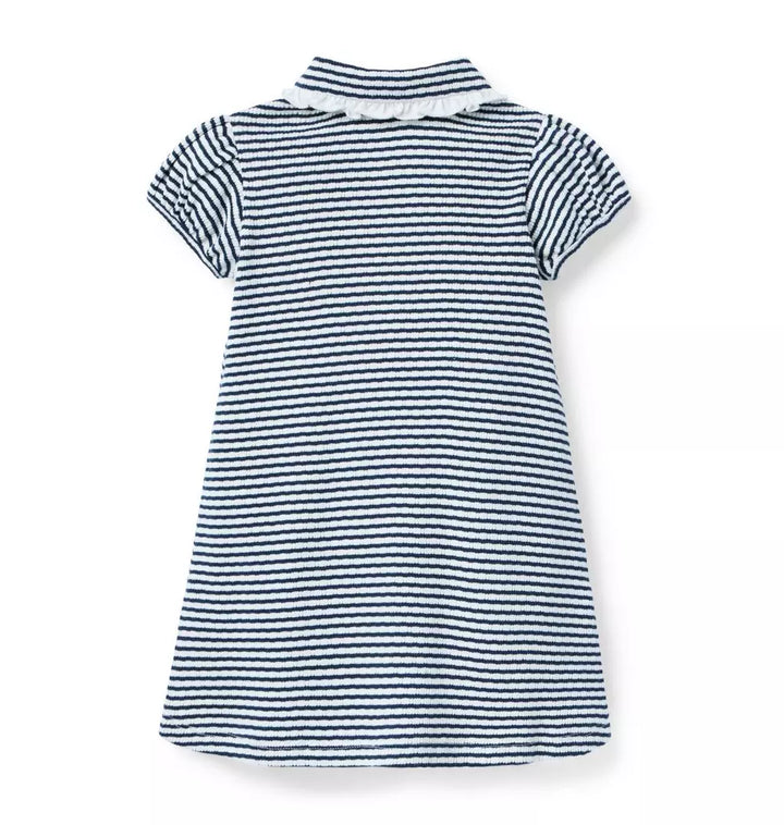 JANIE & JACK NIÑA VESTIDO TEXTURED STRIPED COLLAR NAVY BLUE