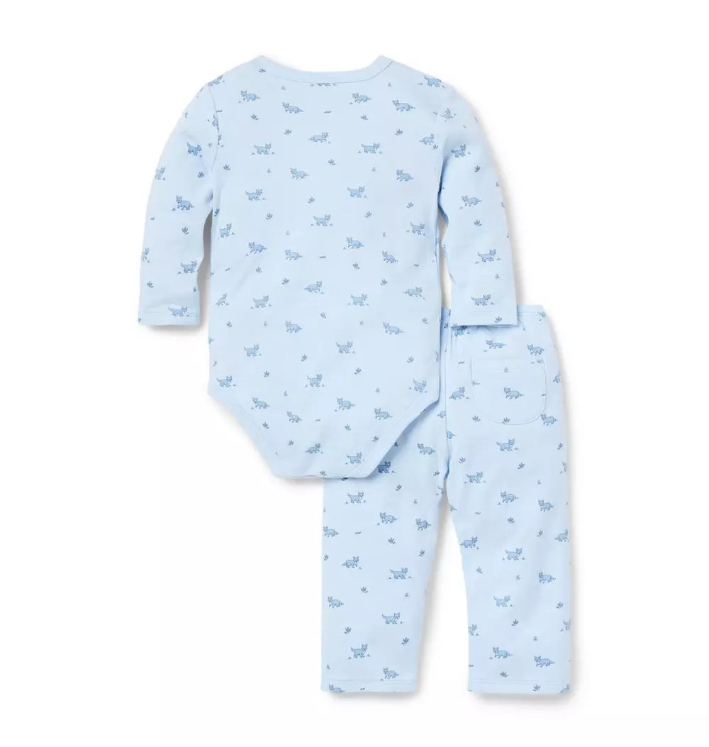 JANIE & JACK BEBE NIÑO CONJ. DE PANTALON FOX ORGANIC BLUE