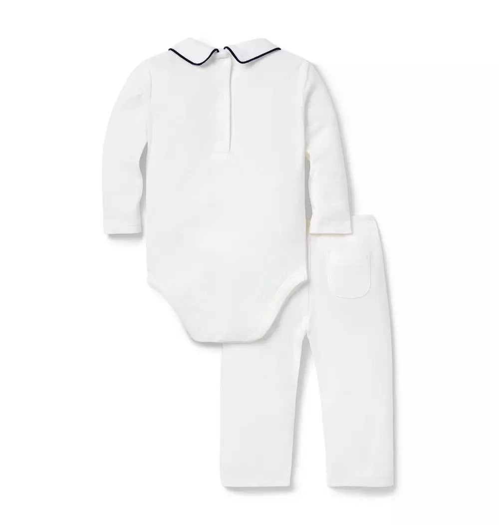 JANIE & JACK BEBE NIÑO CONJ. DE PANTALON TUX COLLAR M/L GRAY