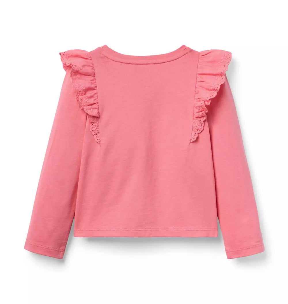 JANIE & JACK NIÑA TSHIRT EYELET RUFFLE M/L PINK