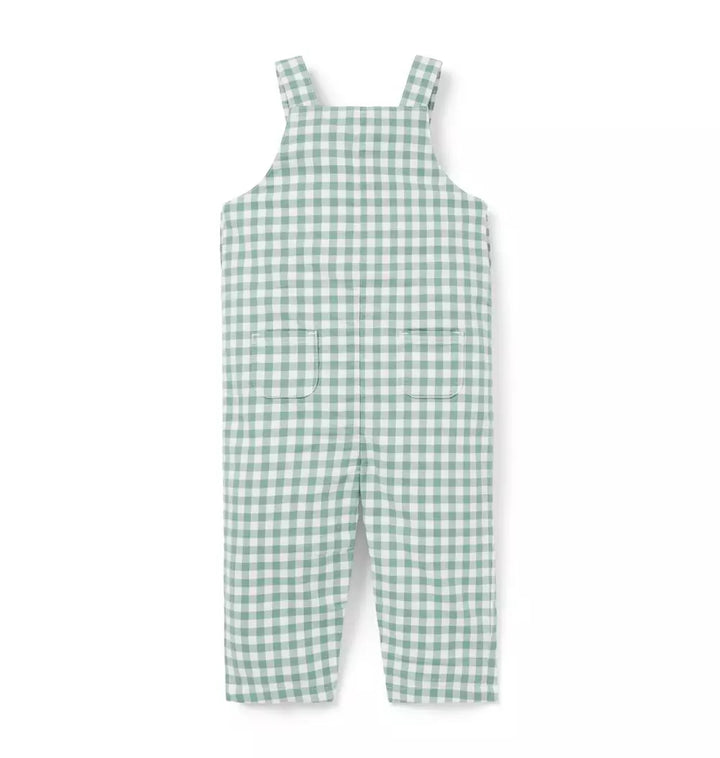JANIE & JACK BEBE NIÑO OVEROL GINGHAM DOG ICON GREEN