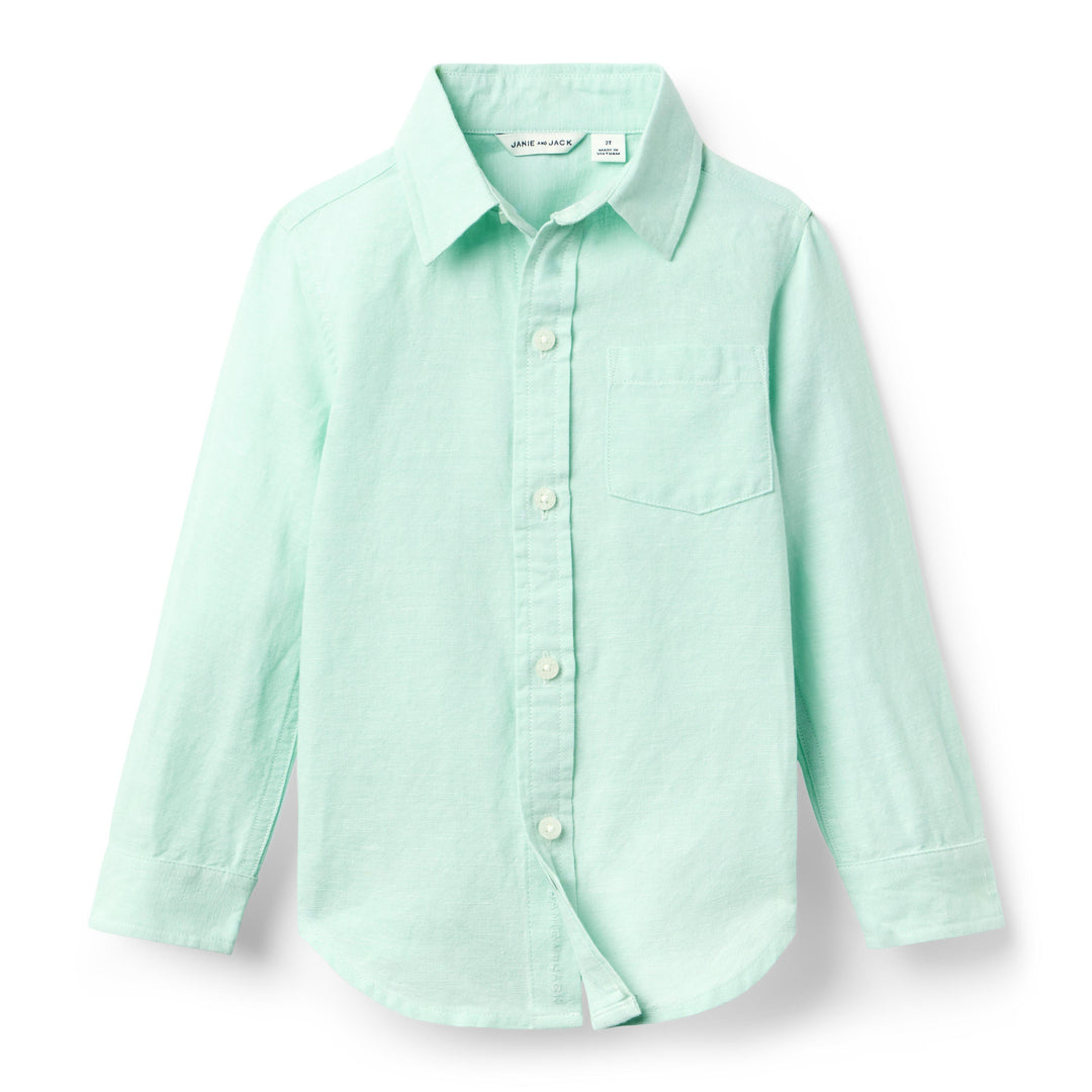 Janie &amp; Jack Camisa Linen Green para Niño