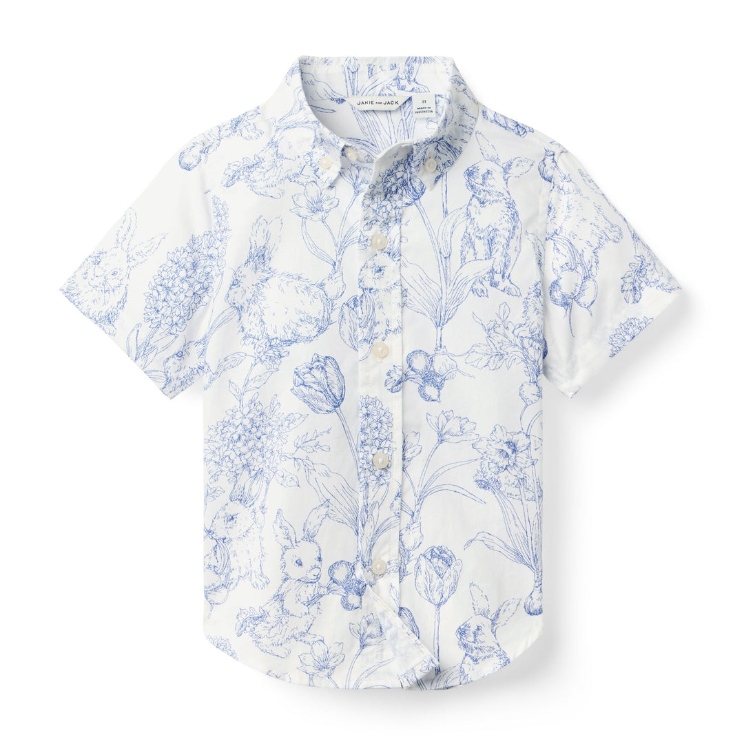 Janie &amp; Jack Camisa Bunny Toile M/c Blue para Niño