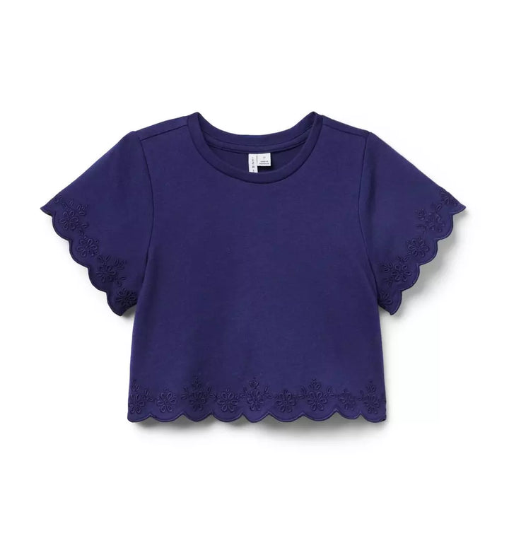 JANIE & JACK NIÑA TSHIRT EMBROIDERED EYELET TRIM M/C NAVY