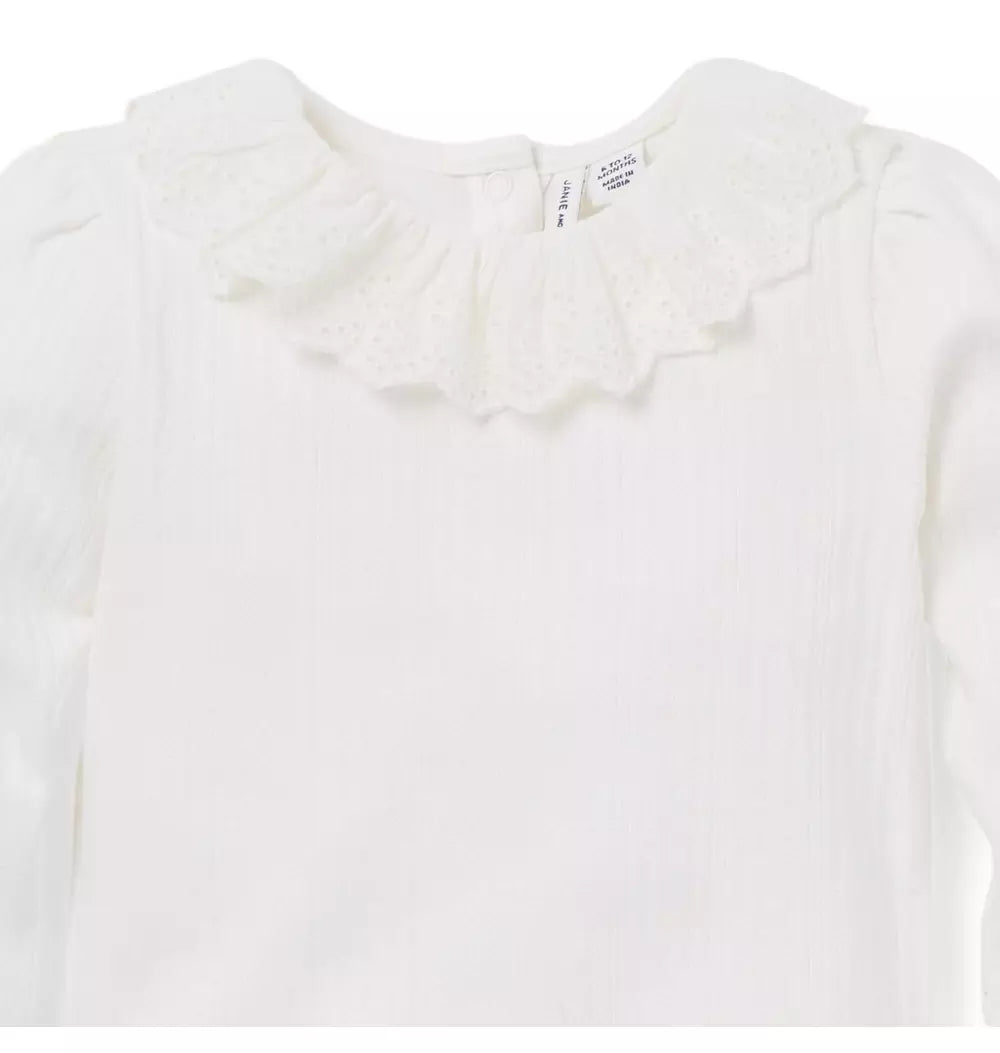 JANIE & JACK BEBE NIÑA BODY EYELET RUFFLE COLLAR M/L PINK