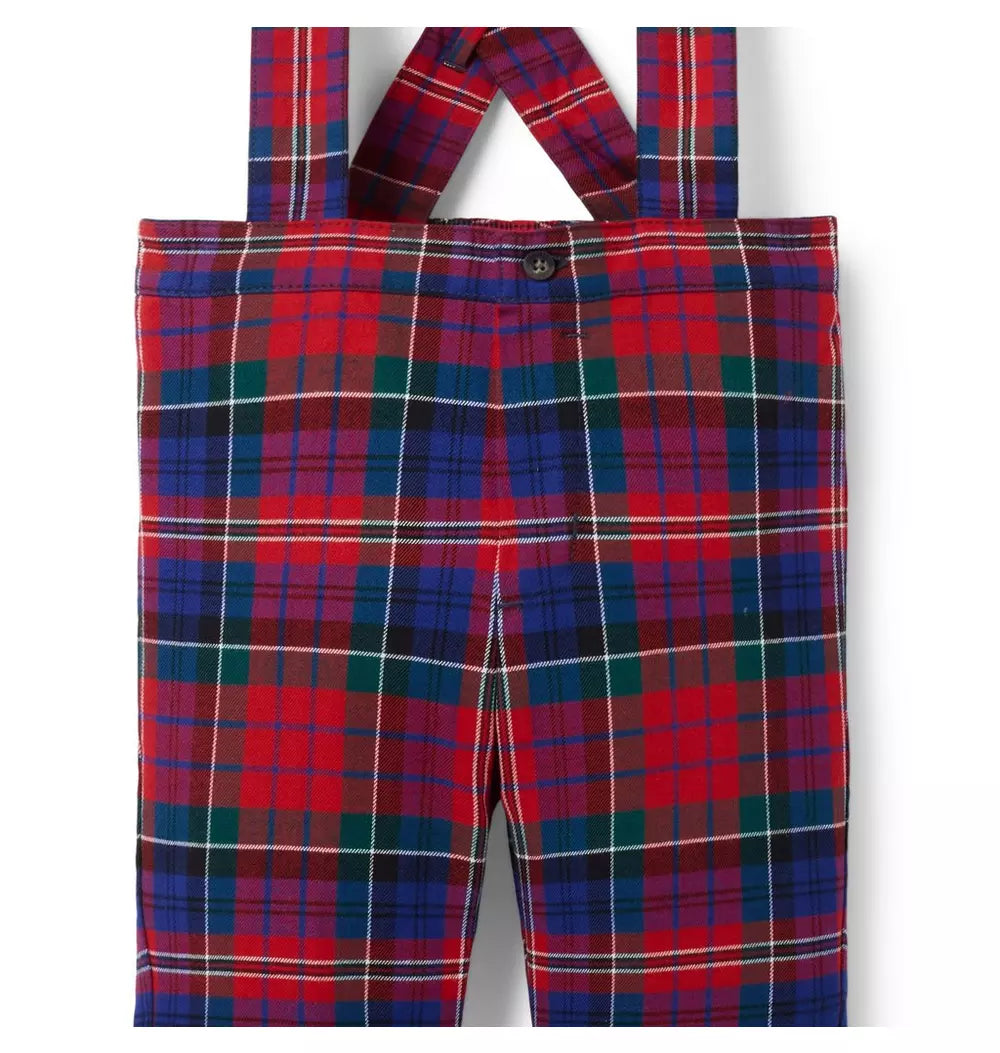 JANIE & JACK BEBE NIÑO PANTALON PLAID SUSPENDER RED