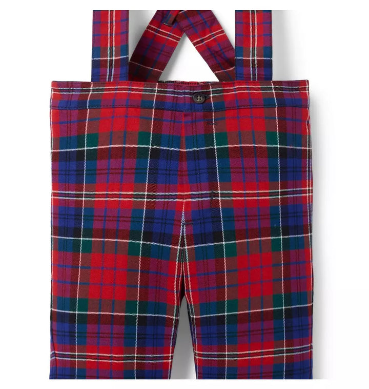 JANIE & JACK BEBE NIÑO PANTALON PLAID SUSPENDER RED