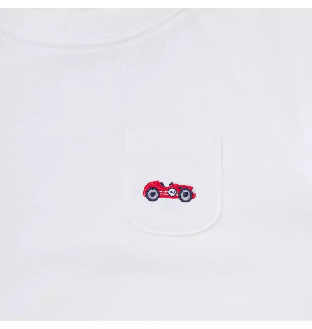 JANIE & JACK BEBE NIÑO BODY RACE CAR ICON TERRY SHAWL M/L WHITE