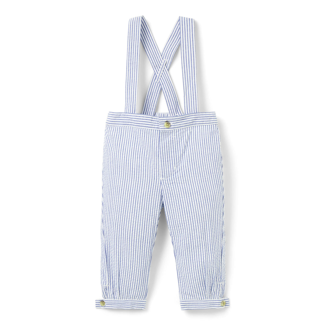 Janie &amp; Jack Overol Stripe Seersucker Pleated Suspender Blue para Bebé Niño