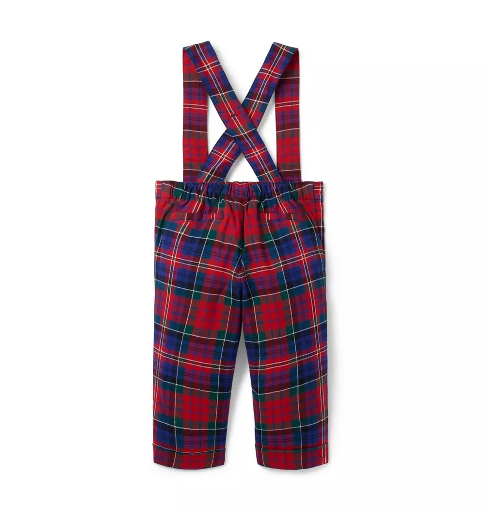 JANIE & JACK BEBE NIÑO PANTALON PLAID SUSPENDER RED