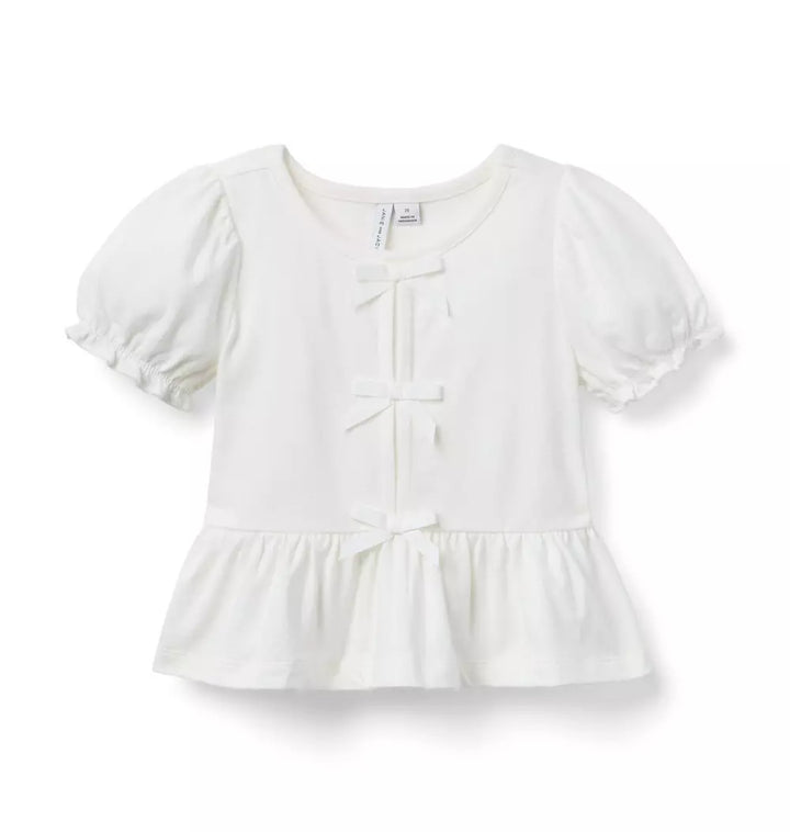 JANIE & JACK NIÑA BLUSA BOW PEPLUM M/C WHITE