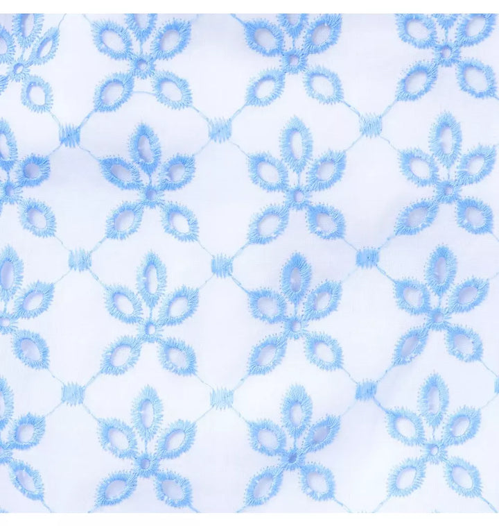 JANIE & JACK BEBE NIÑA OVEROL WHITE BLUE CONTRAST EYELET TIER BUBBLE