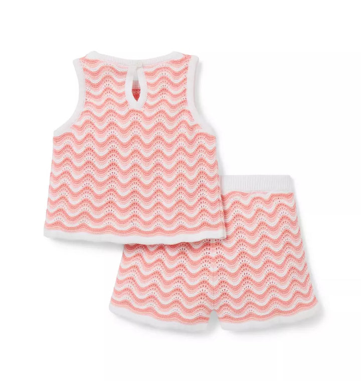 JANIE & JACK BEBE NIÑA CONJ. DE SHORT PINK CROCHET SQUARES