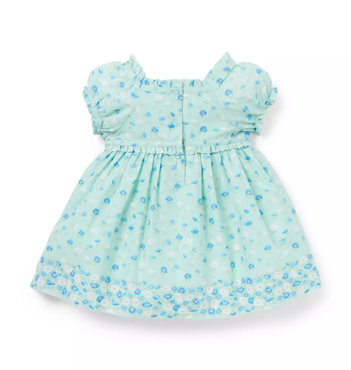 JANIE & JACK BEBE NIÑA VESTIDO BORDER FLORAL PUFF M/C BLUE