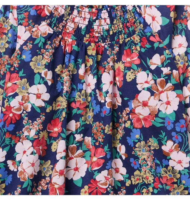 JANIE & JACK NIÑA BLUSA FLORAL RUFFLE SMOCKED M/L MULTICOLOR