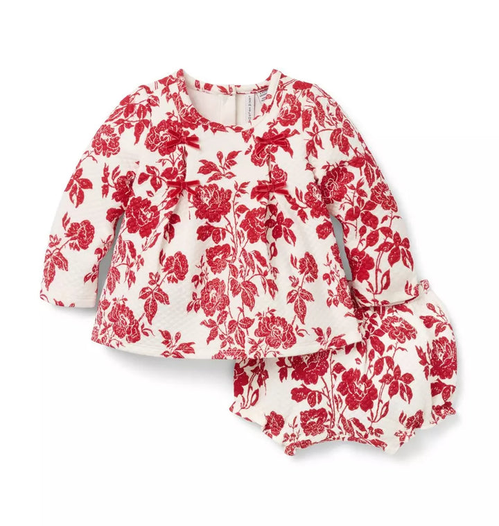JANIE & JACK BEBE NIÑA CONJ. DE SHORT FLORAL BOW M/L RED