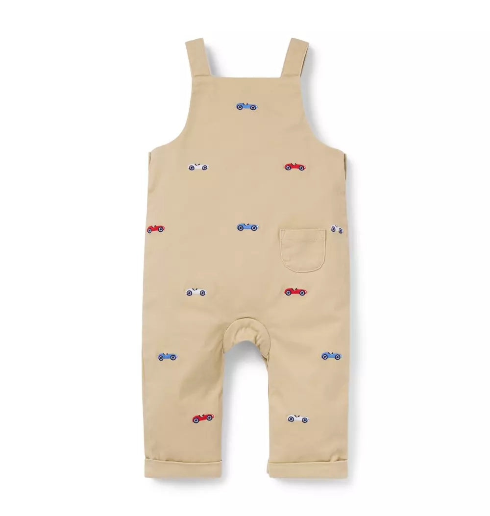JANIE & JACK BEBE NIÑO OVEROL RACE CAR KHAKI