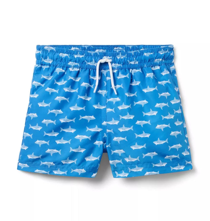JANIE & JACK NIÑO SHORT VEST. BAÑO SHARK PRINT BLUE