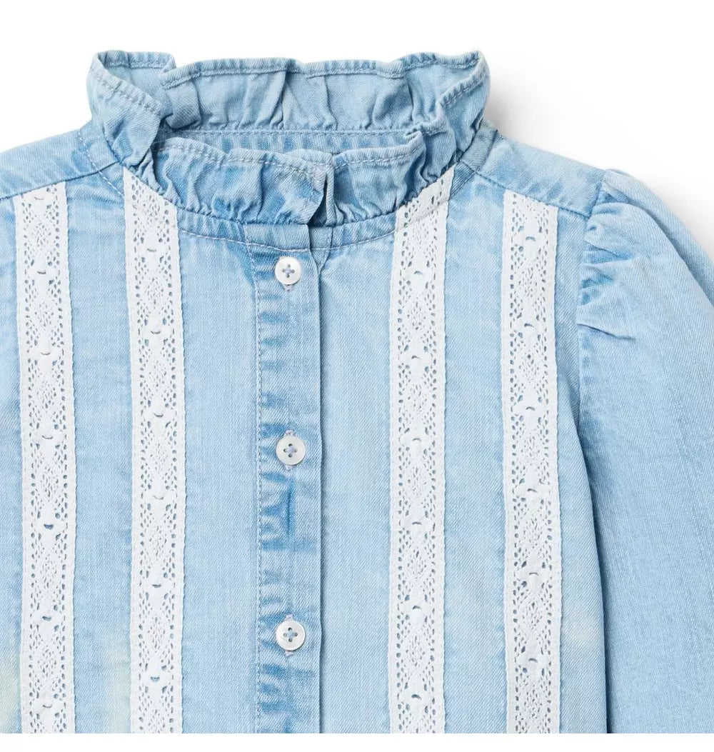 JANIE & JACK NIÑA CAMISA CHAMBRAY TRIM M/L LIGHT