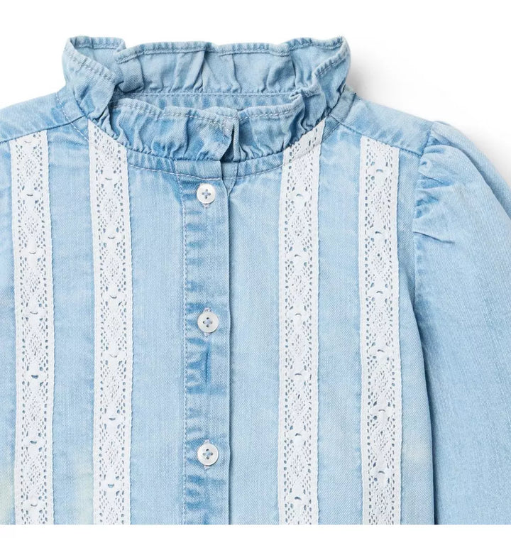 JANIE & JACK NIÑA CAMISA CHAMBRAY TRIM M/L LIGHT