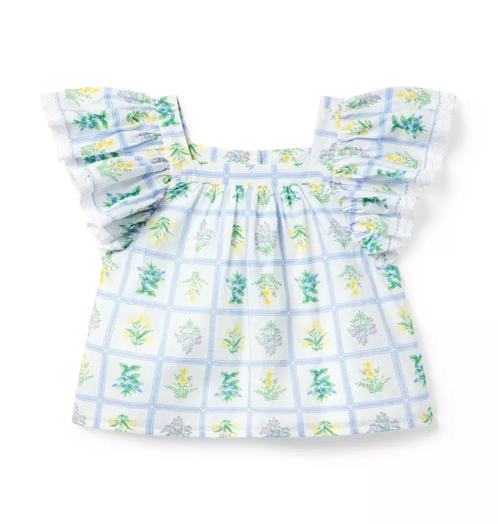 JANIE & JACK NIÑA BLUSA FLORAL FLUTTER SLEEVE