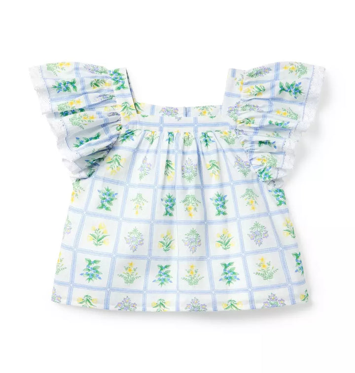 JANIE & JACK NIÑA BLUSA FLORAL FLUTTER SLEEVE