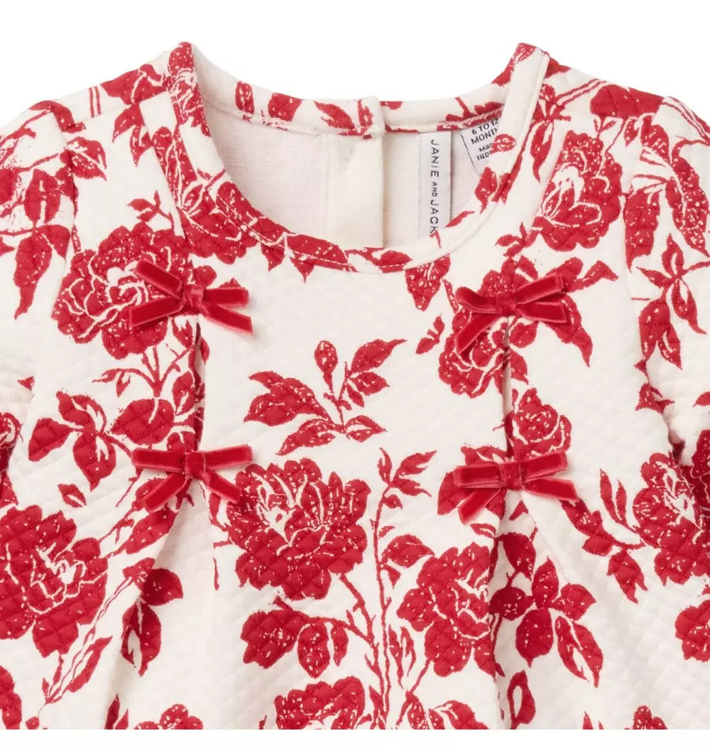 JANIE & JACK BEBE NIÑA CONJ. DE SHORT FLORAL BOW M/L RED