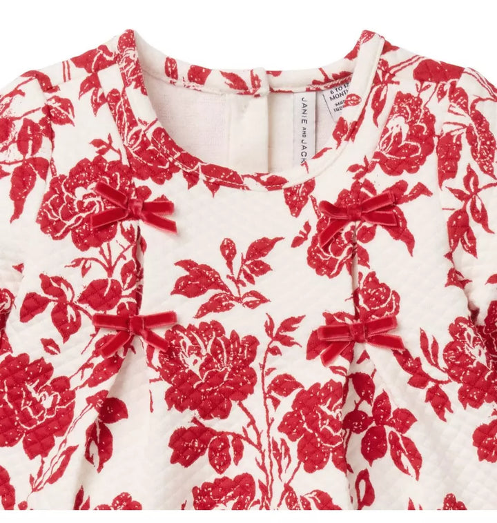 JANIE & JACK BEBE NIÑA CONJ. DE SHORT FLORAL BOW M/L RED
