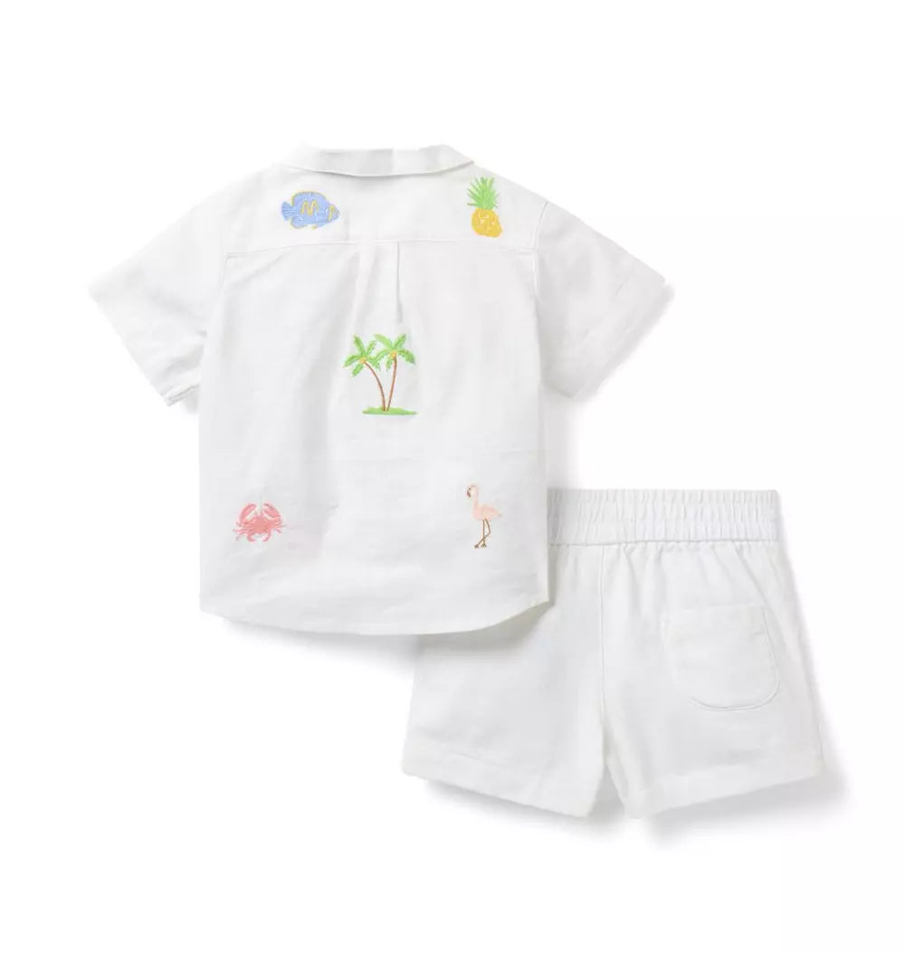 JANIE & JACK BEBE NIÑO CONJ. DE SHORT WHITE TROPICAL ICONS CABANA
