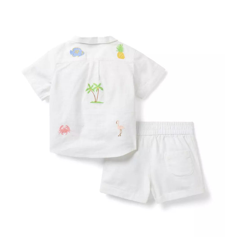 JANIE & JACK BEBE NIÑO CONJ. DE SHORT WHITE TROPICAL ICONS CABANA