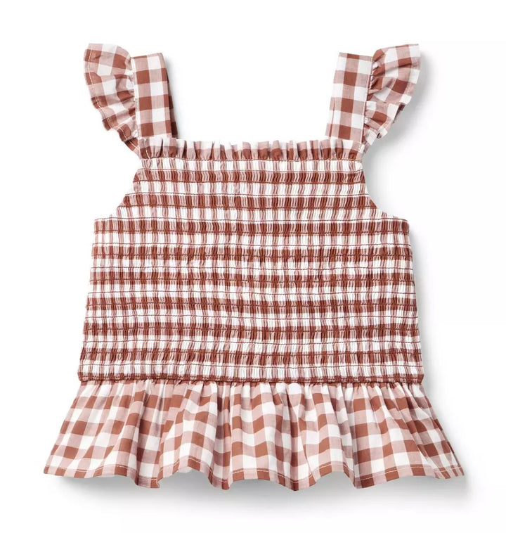 JANIE & JACK NIÑA BLUSA SMOCKED GINGHAM PEPLUM