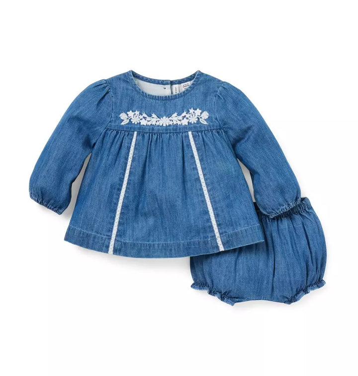 JANIE & JACK BEBE NIÑA CONJ. DE SHORT CHAMBRAY M/L DENIM