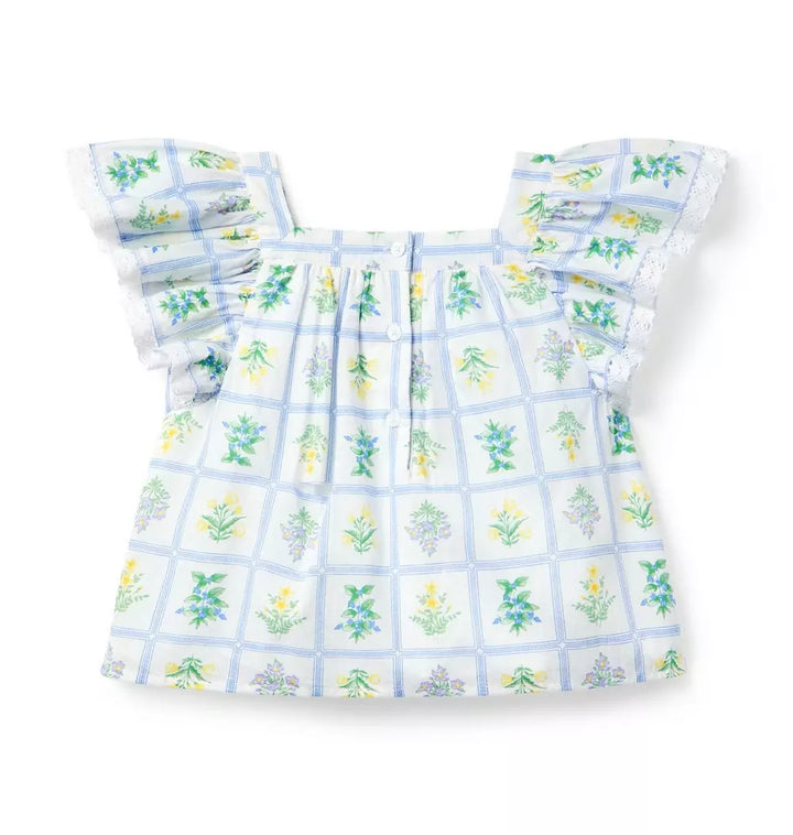 JANIE & JACK NIÑA BLUSA FLORAL FLUTTER SLEEVE