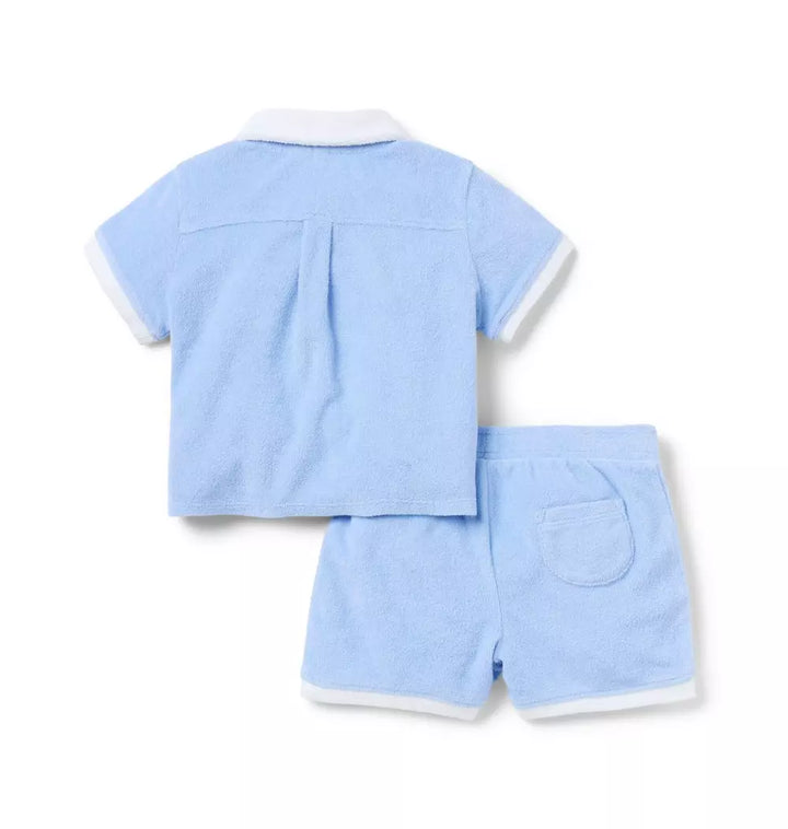 JANIE & JACK BEBE NIÑO CONJ. DE SHORT BLUE TERRY POLO