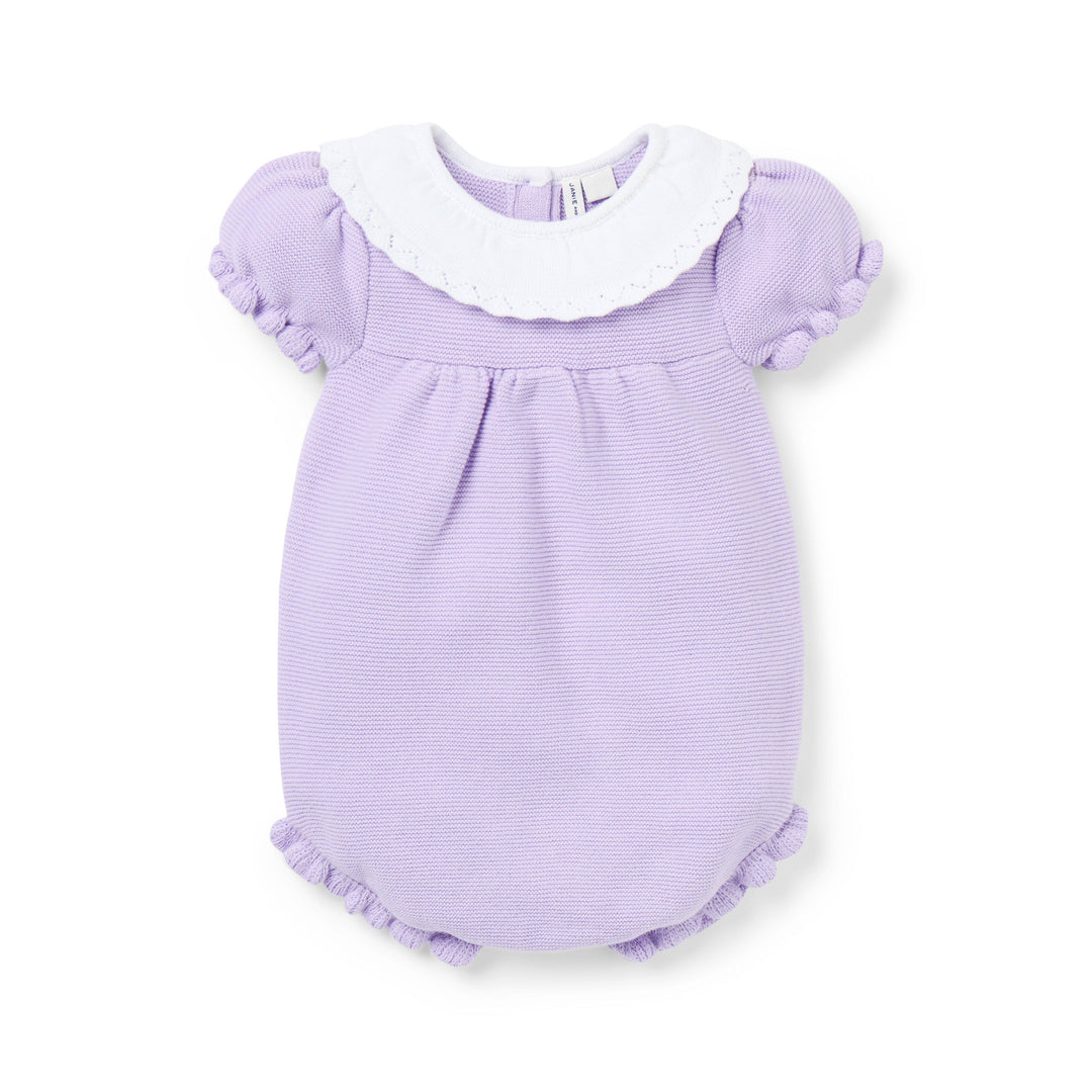 Janie &amp; Jack Romper Lilac Crochet Collar Bubble M/c para Bebé Niña