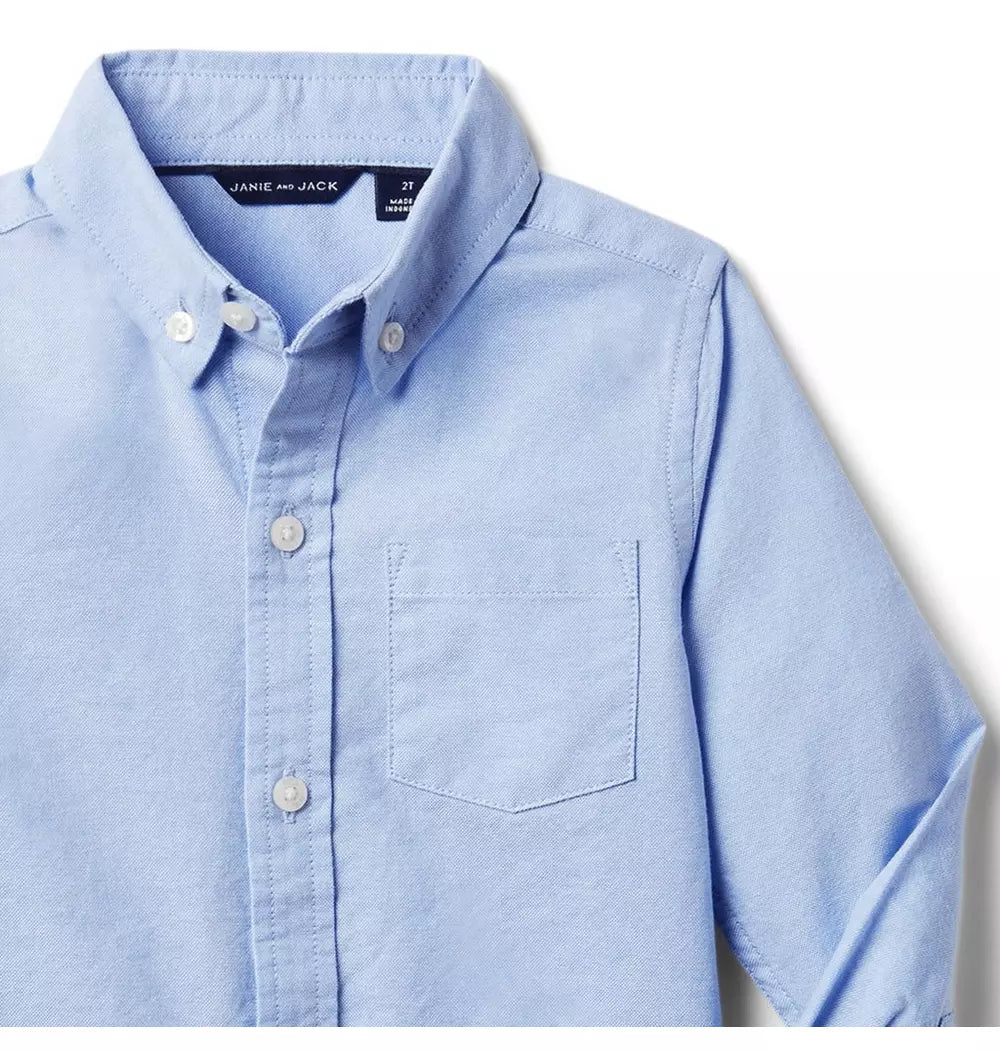 JANIE & JACK NIÑO CAMISA OXFORD BUTTON UP M/L BLUE
