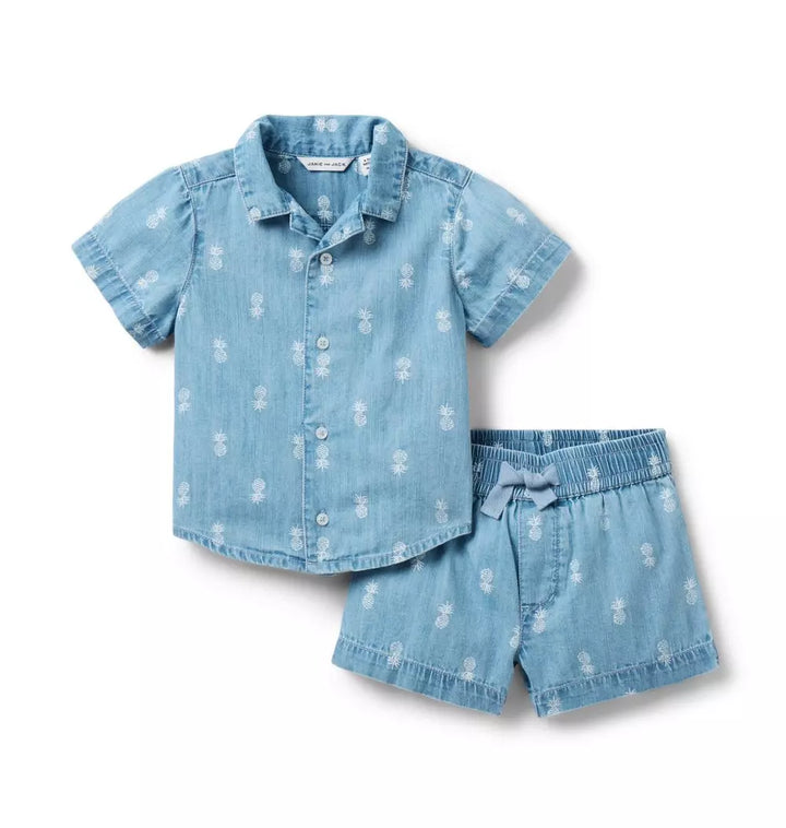 JANIE & JACK BEBE NIÑO CONJ. DE SHORT BLUE PINEAPPLE CABANA