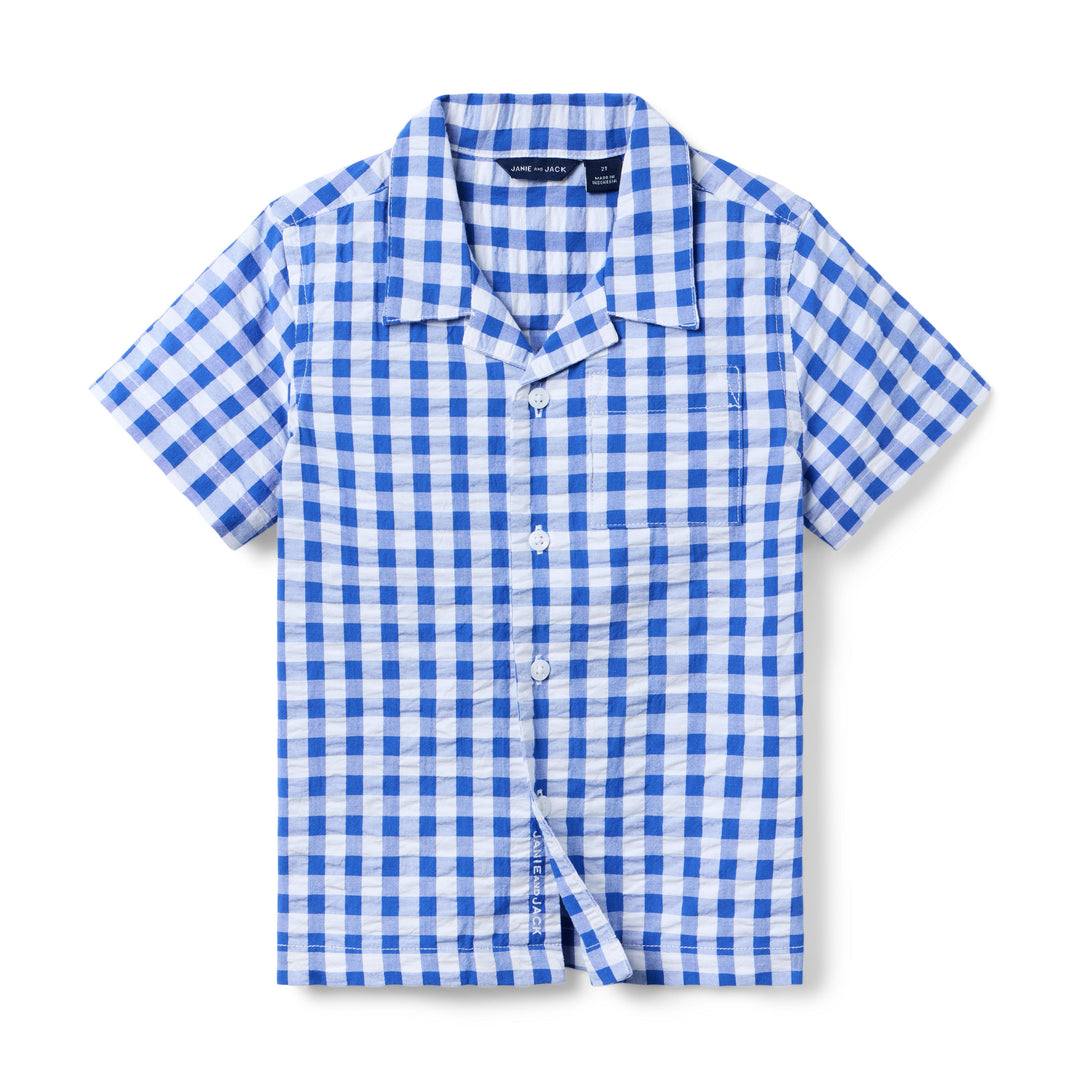 Janie &amp; Jack Camisa Gingham Cabana M/c Blue para Niño
