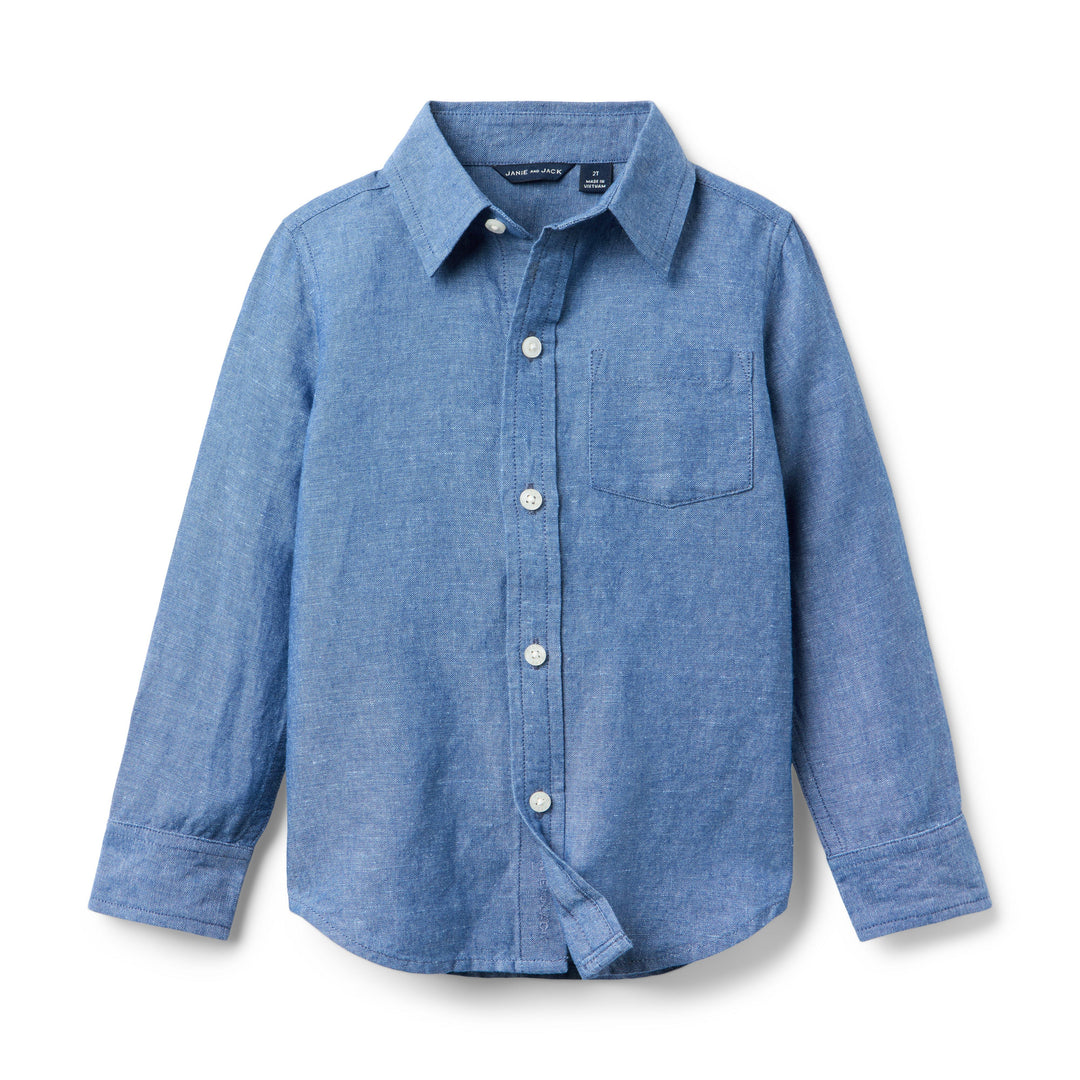 Janie &amp; Jack Camisa Xdye Linen Blue para Niño